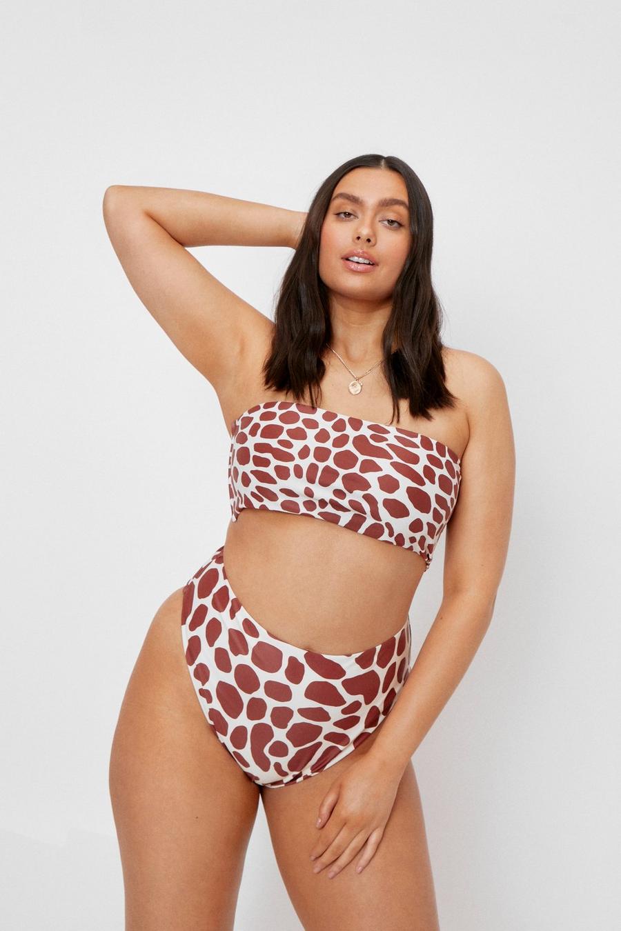 Brown Plus Size Giraffe High Waisted Bikini Bottoms
