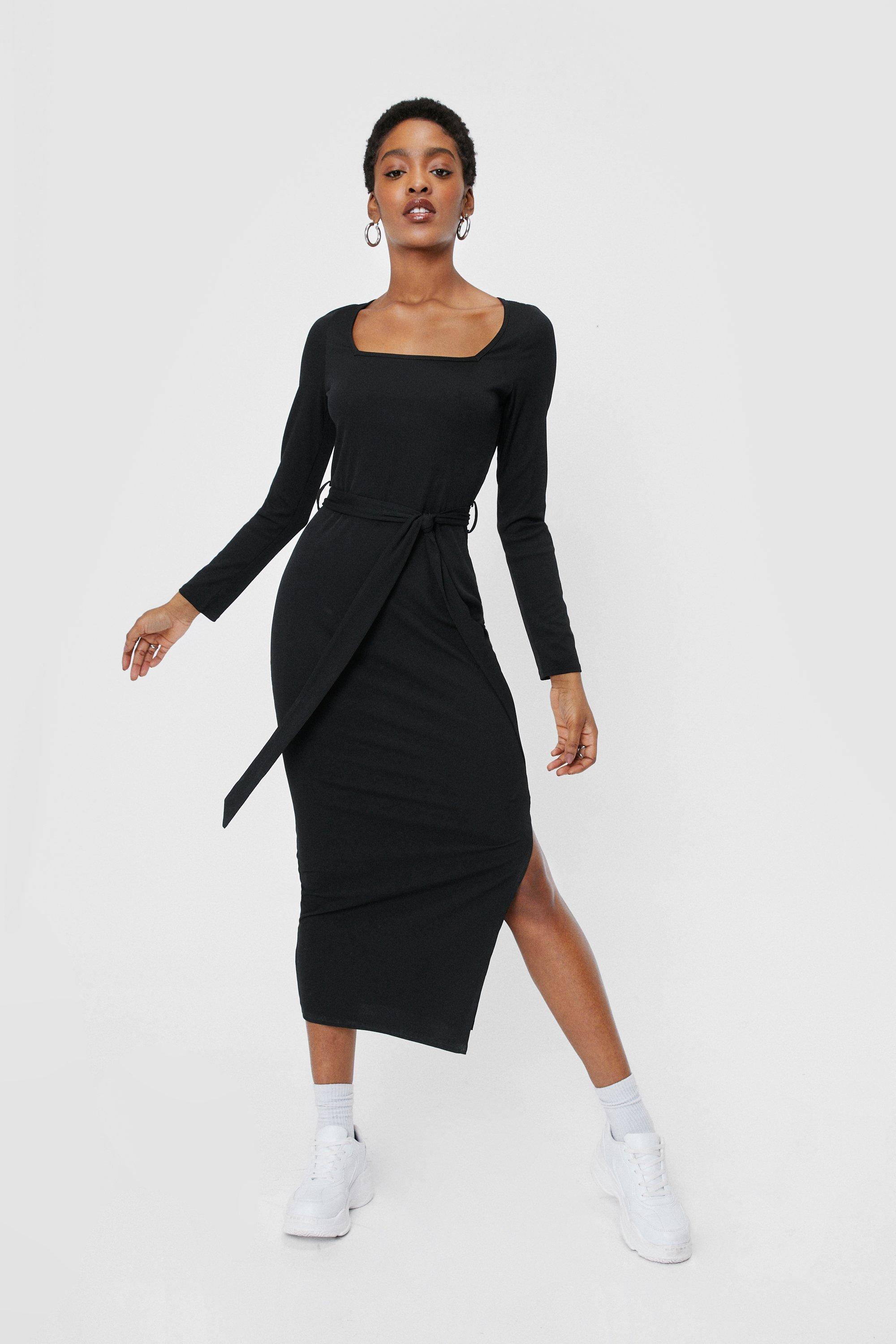 Women's Belted Bodycon Slit Midi Dress | Boohoo UK