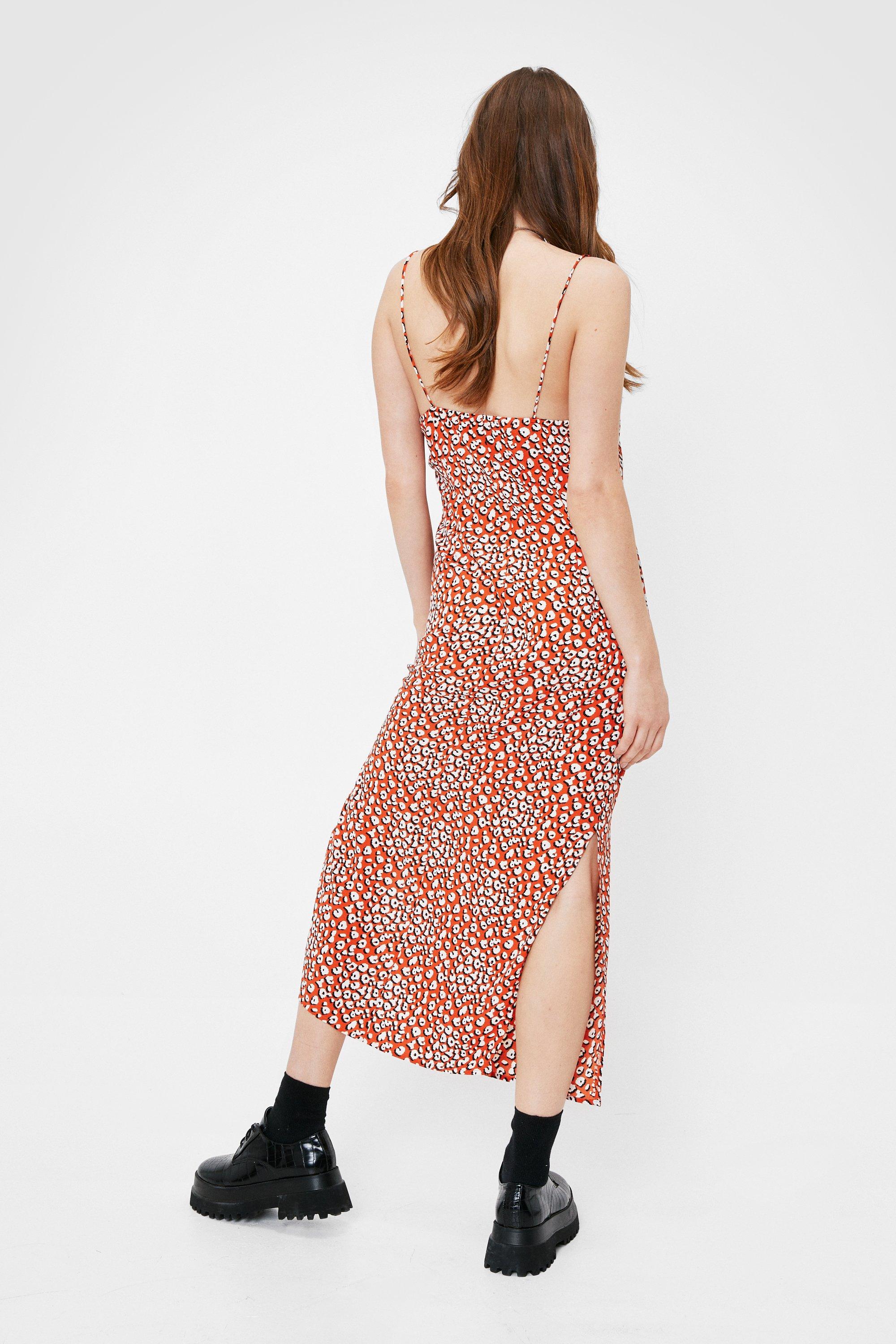 Leopard spaghetti hotsell strap dress