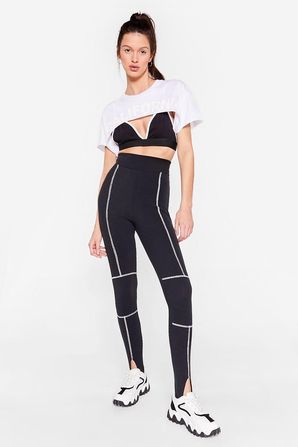 Contrast Seam Stirrup Workout Leggings