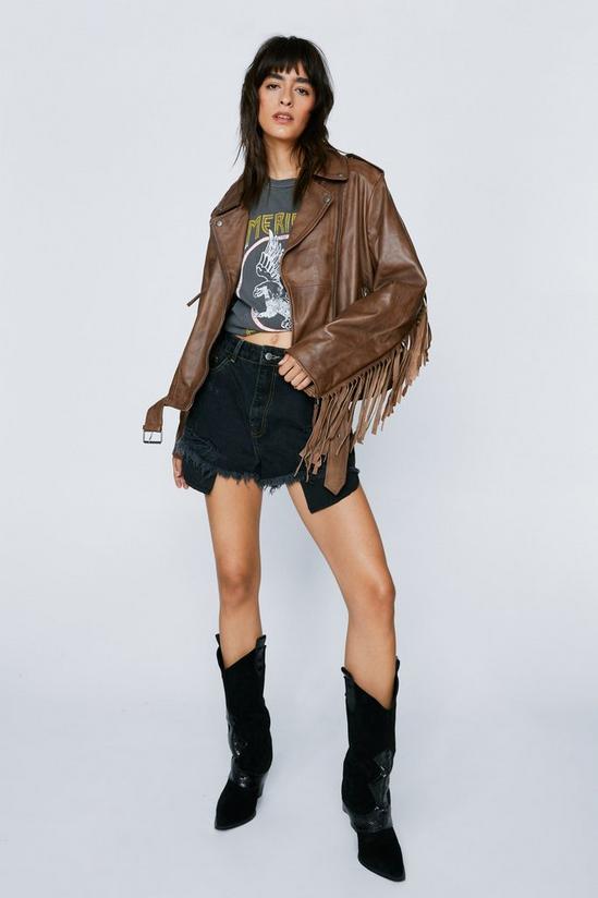 NastyGal Leather Belted Fringe Biker Jacket 3