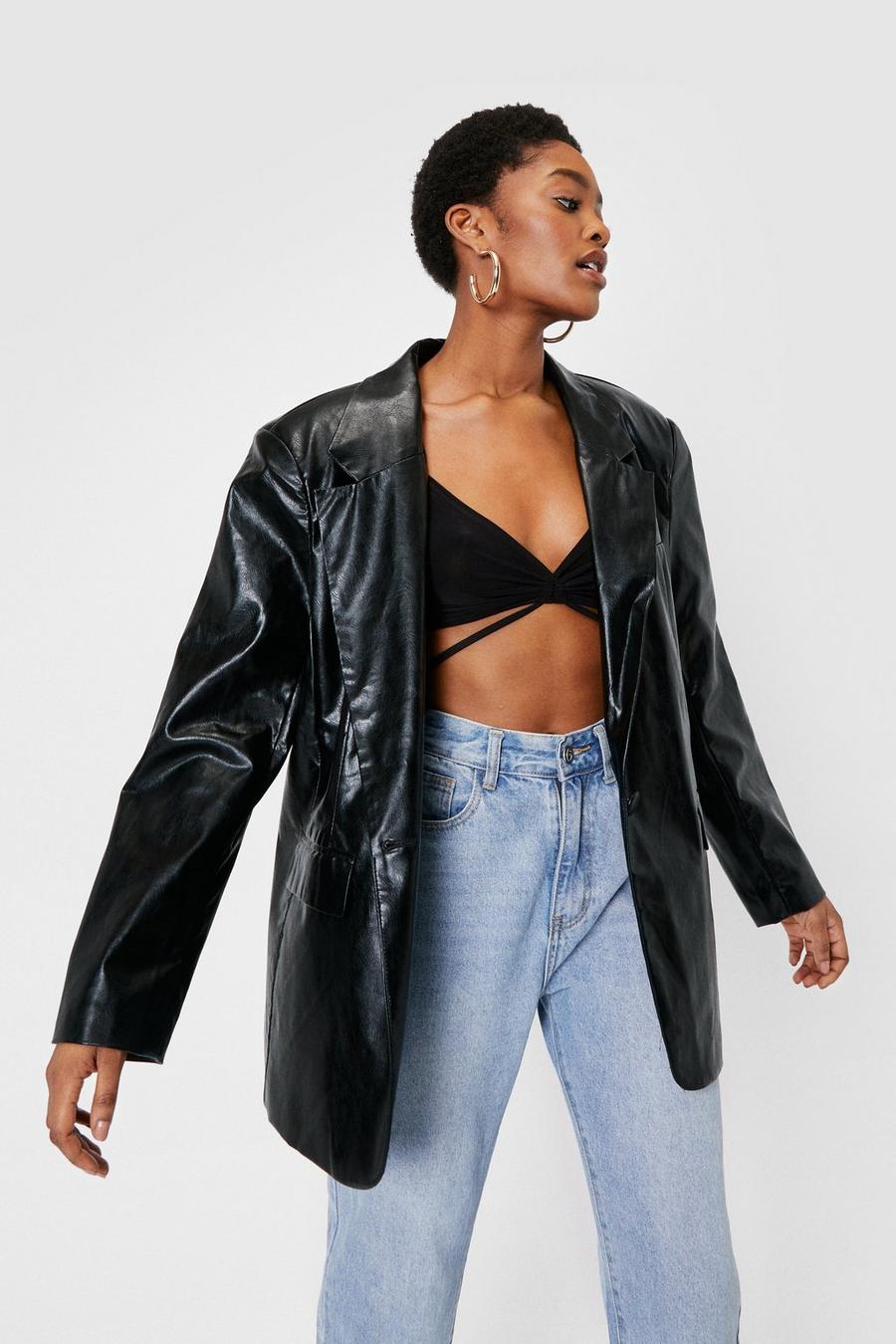 Women's Oversized Button Down Faux Leather Blazer | Boohoo UK