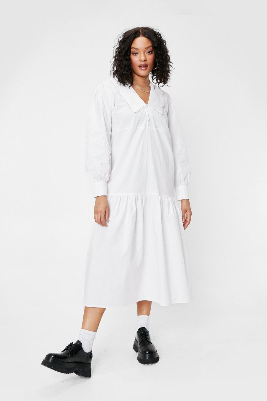 White Plus Size Collar Detail Maxi Dress