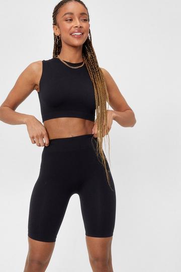 Ribbed Sculpted Seamless Crop Top and Biker Shorts Set black