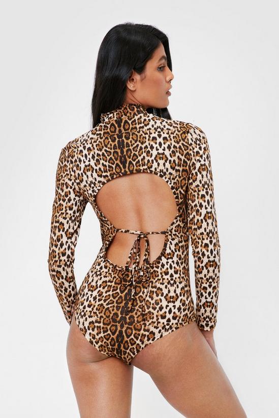 NastyGal High Neck Tie Open Back Leopard Bodysuit 4