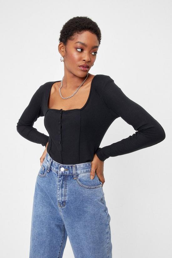 NastyGal Square Neck Seam Detail Button Down Top 1