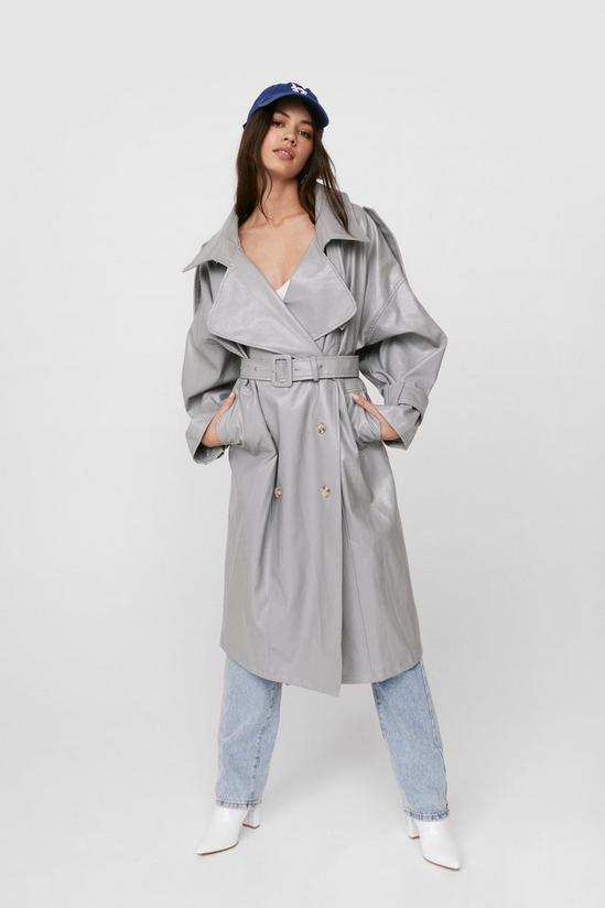 NastyGal Break My Stride Faux Leather Belted Trench Coat 3