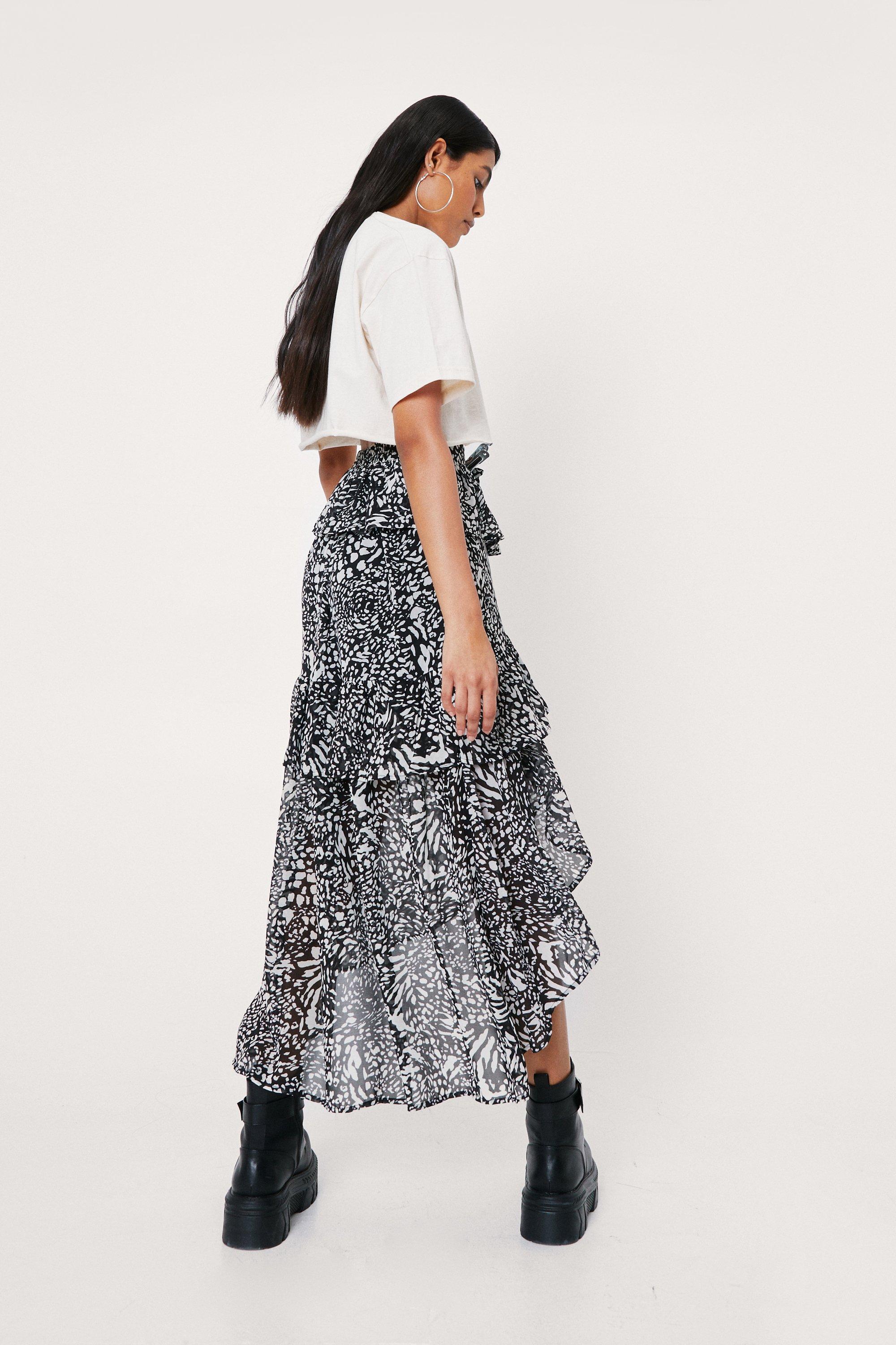 Animal print tiered on sale chiffon midi skirt