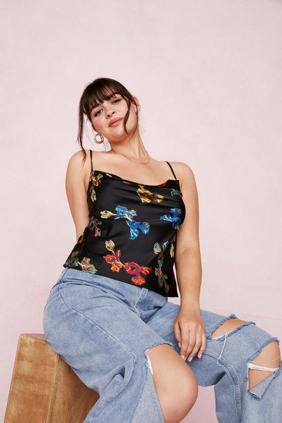 NastyGal Plus Size Floral Cowl Neck Cami Top 2