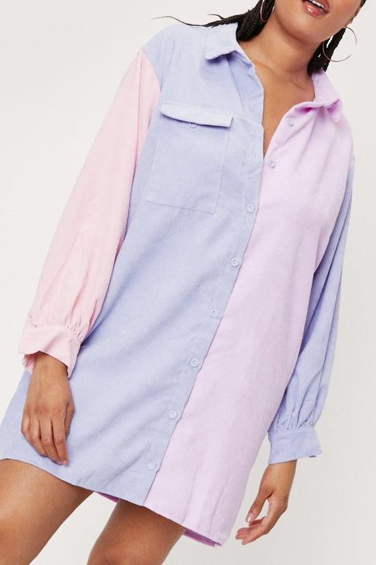 NastyGal Plus Size Colourblock Corduroy Shirt Dress 3