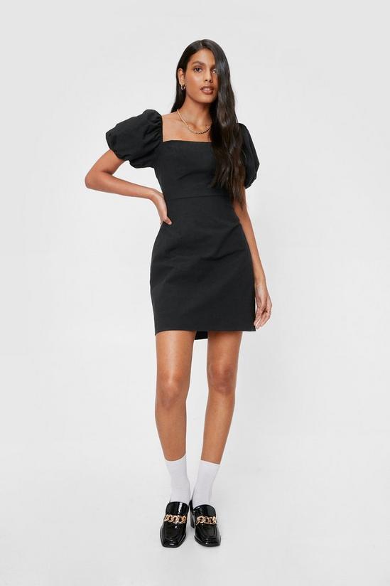 NastyGal Puff Sleeve Linen Look Mini Dress 2