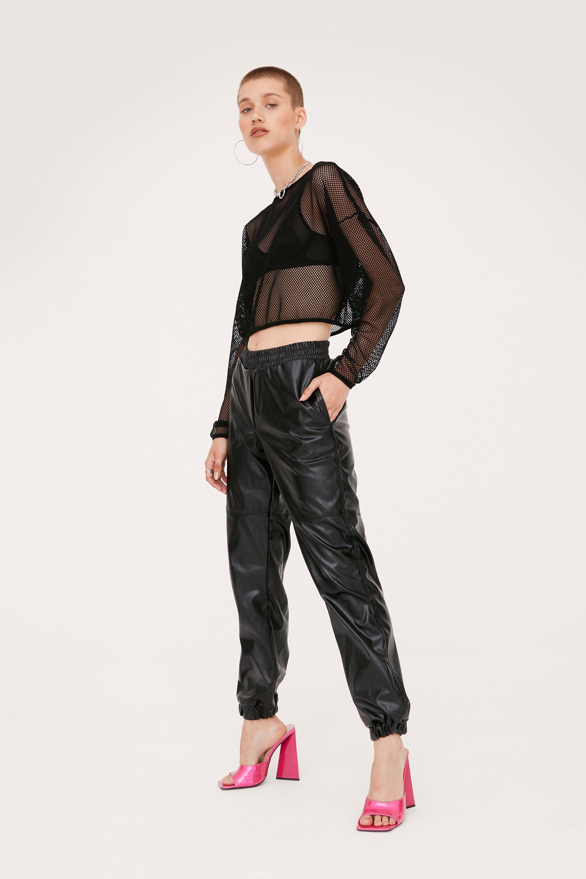 Faux leather joggers zara hotsell