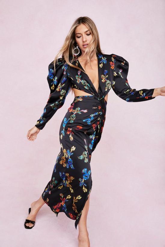 NastyGal Plunging Floral Print Cut Out Maxi Dress 1