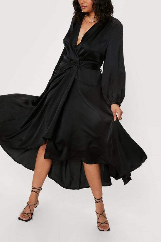 NastyGal Plus Size Satin Long Sleeve Midi Dress 2
