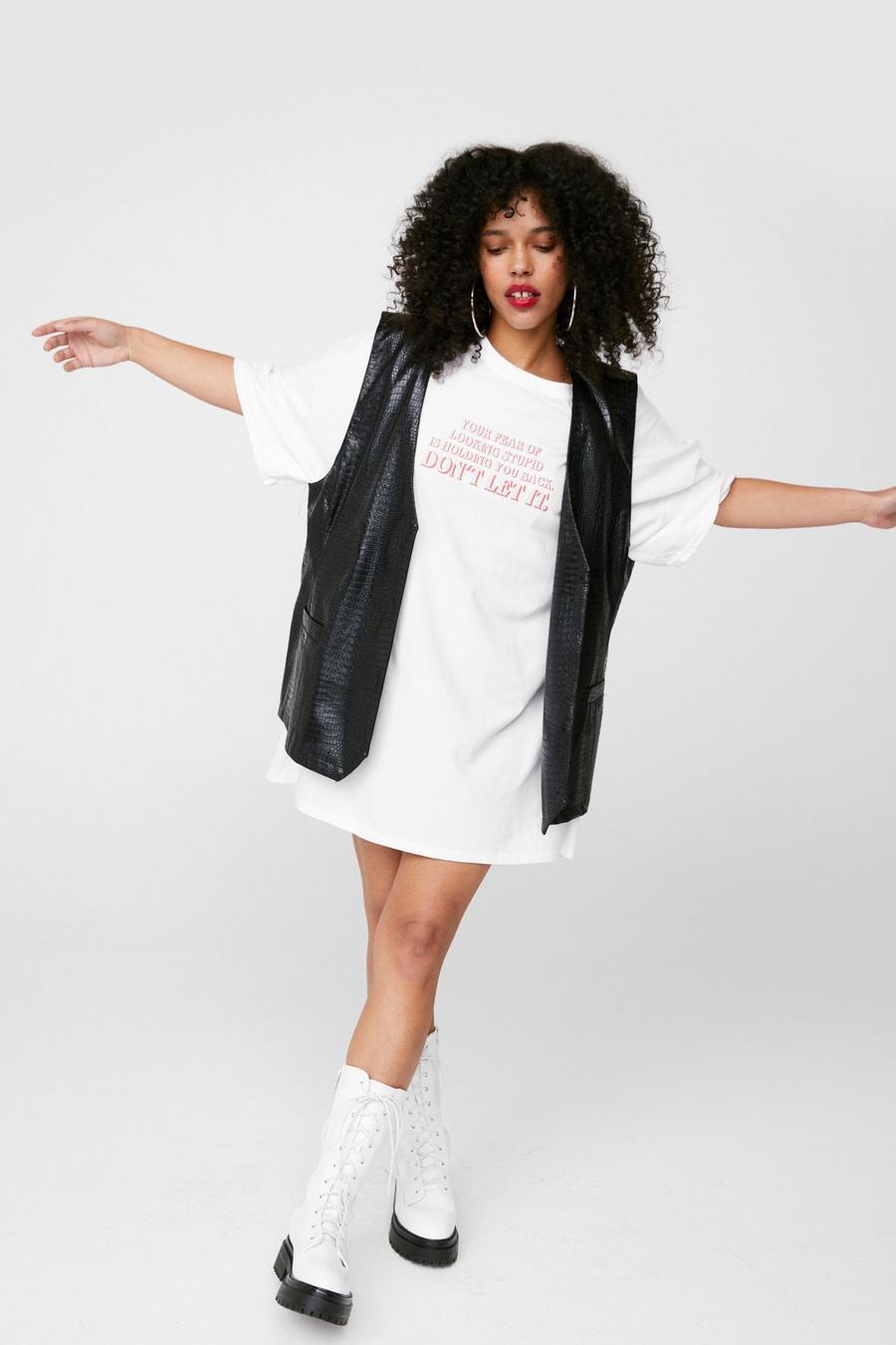 White No Fear Oversized Graphic T-Shirt Dress
