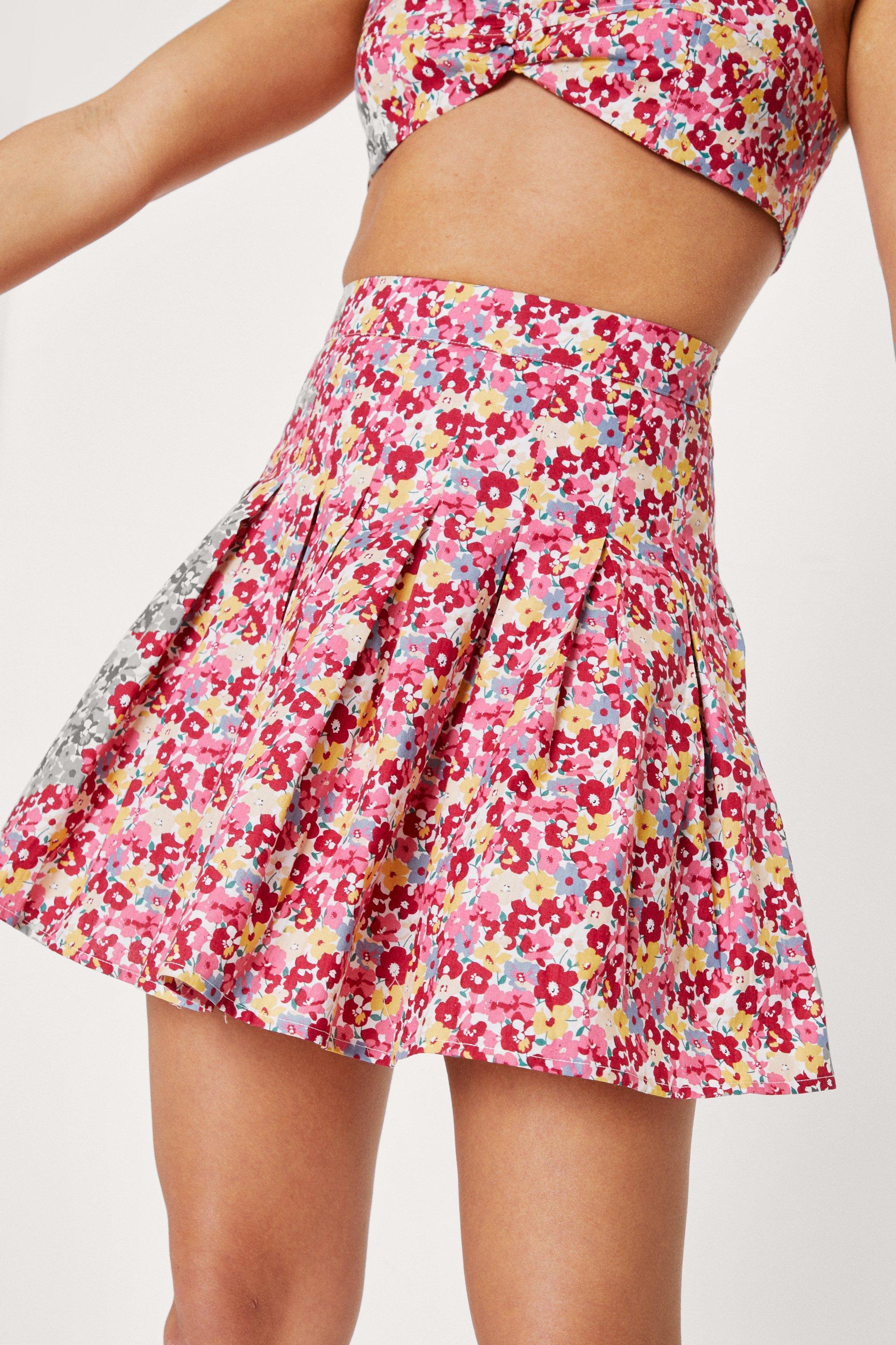 High waisted floral 2025 pleated mini skirt