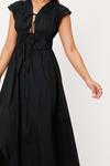 NastyGal Shirred Tie Front Poplin Midi Tea Dress thumbnail 3
