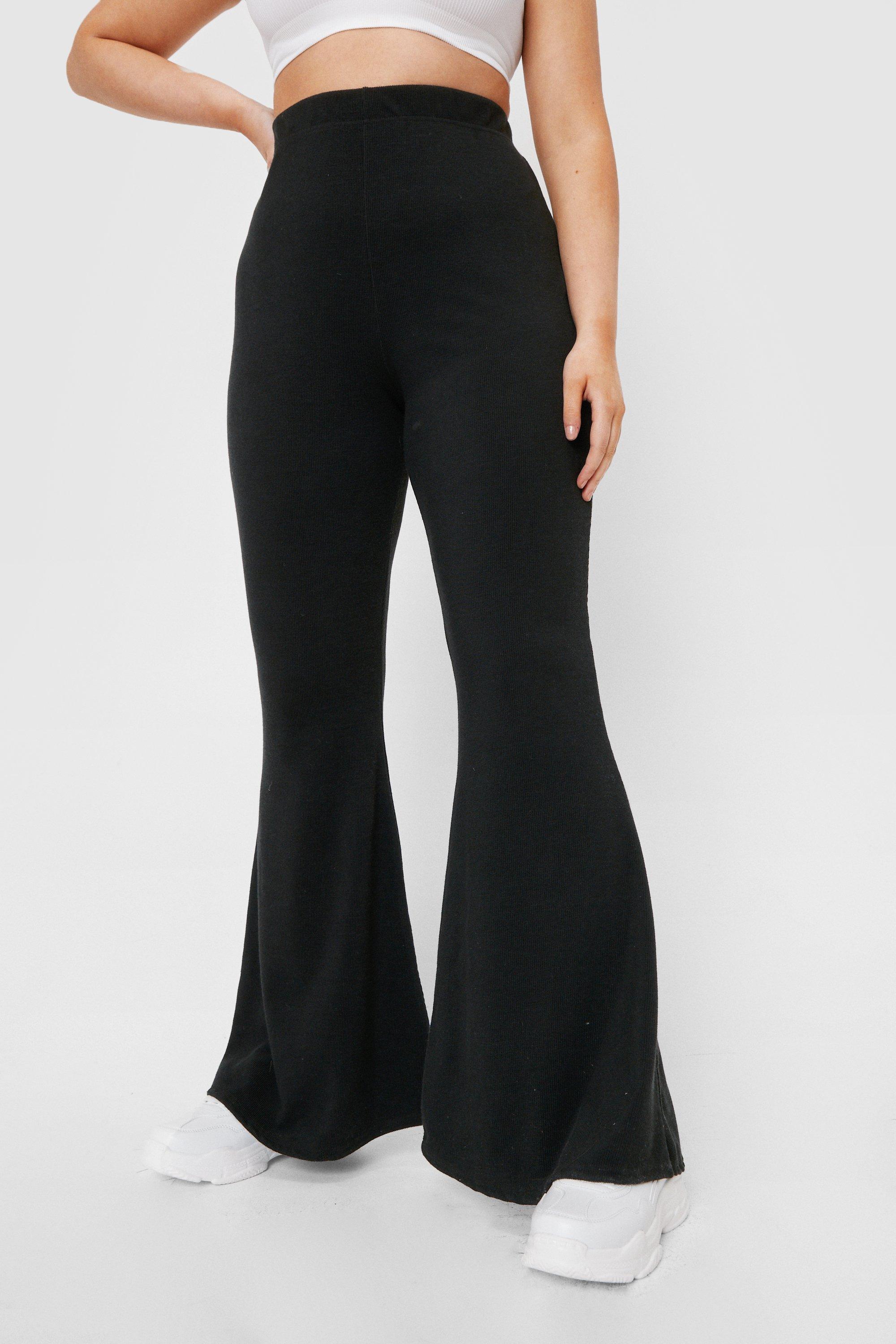 Cotton Black High Waisted Flared Trousers