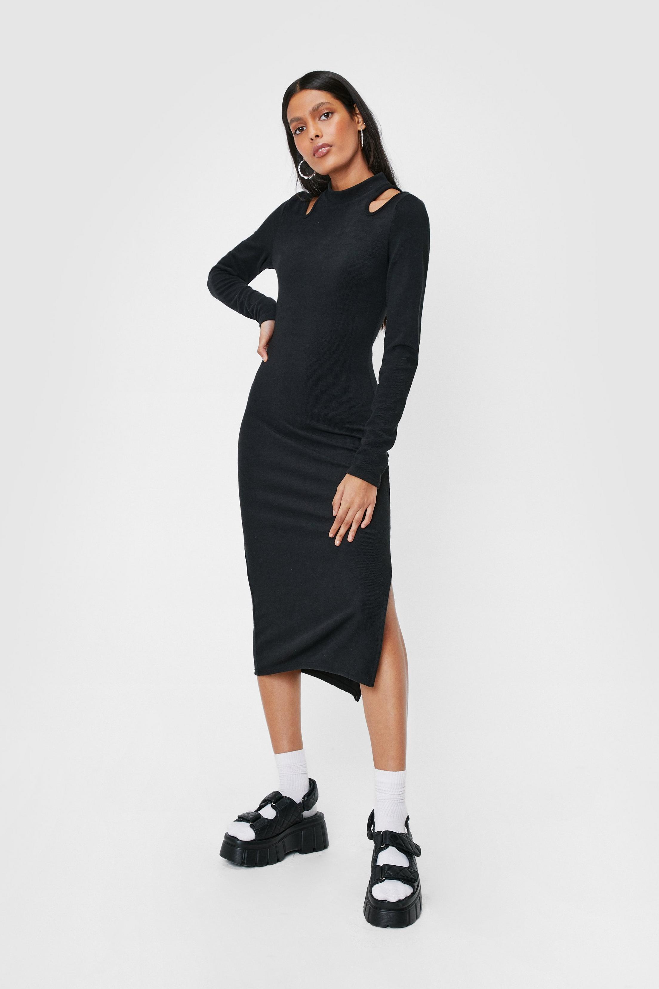 Recycled Cut Out High Neck Midi Dress