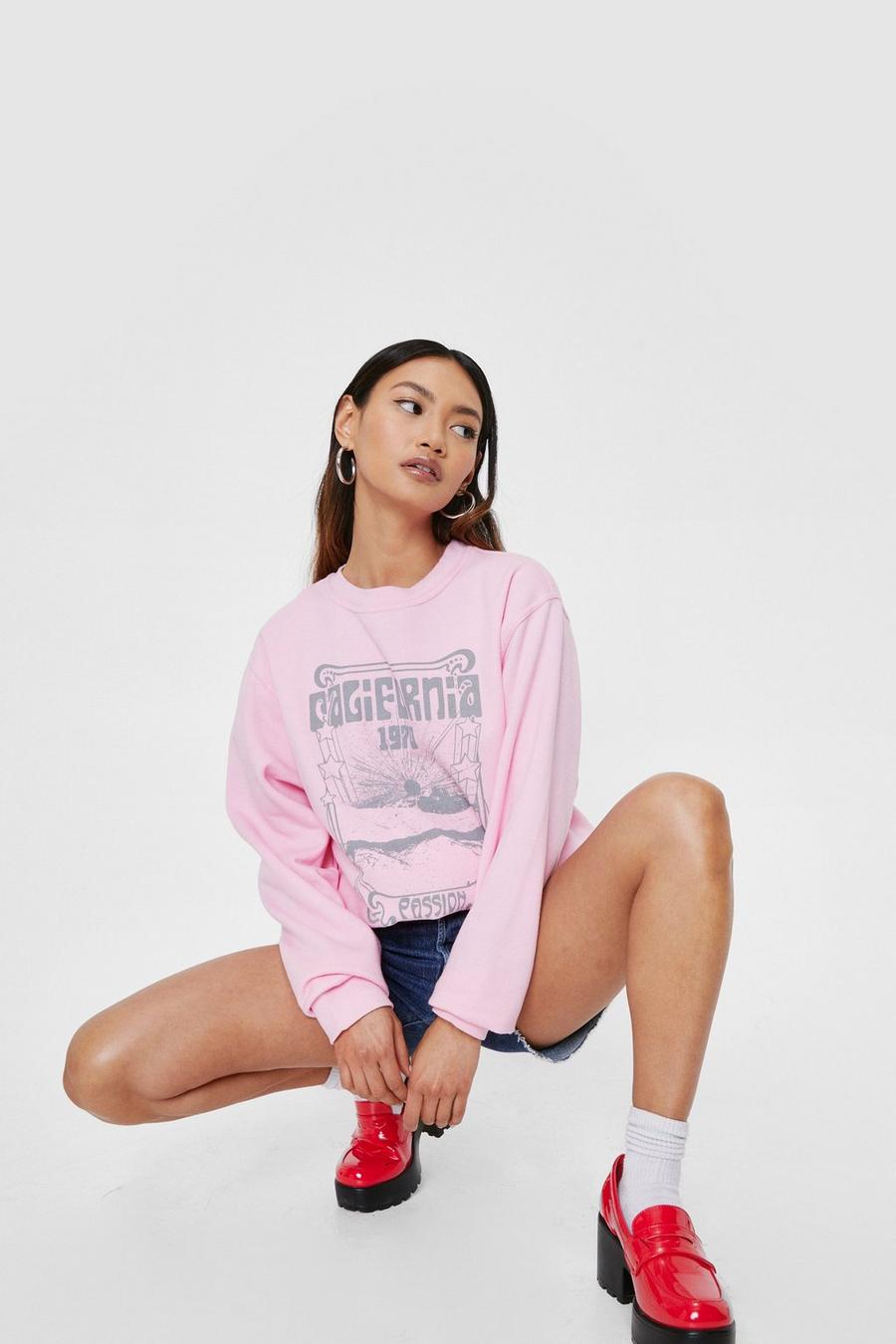 Pink Petite California Passion Graphic Sweatshirt