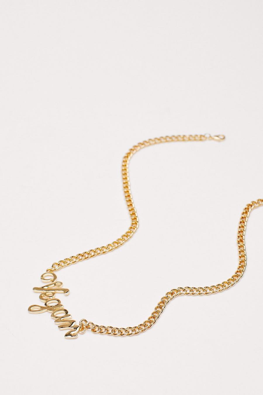 Gold metallic Vegan Slogan Chain Necklace