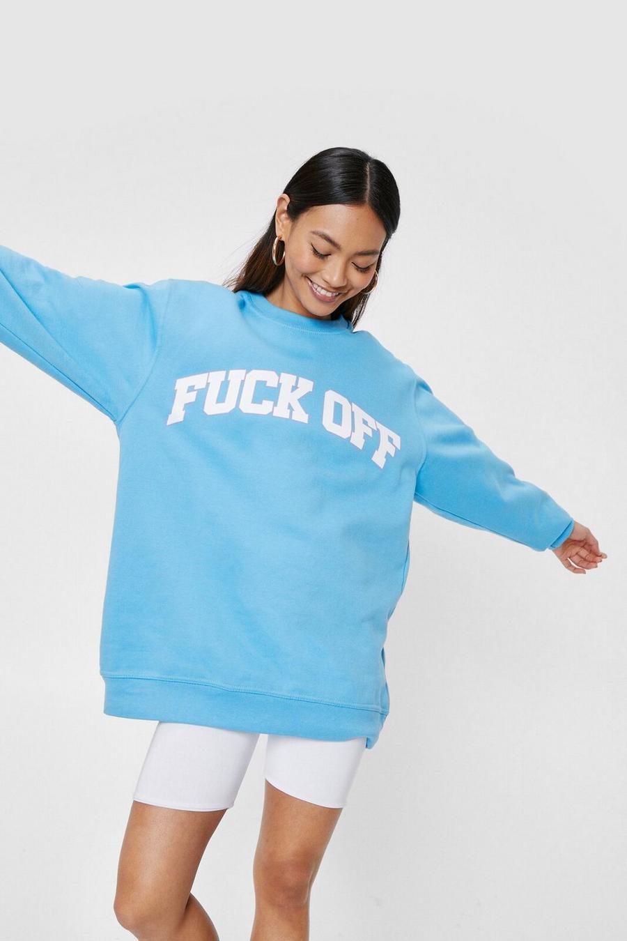Blue Petite Fuck Off Oversized Graphic Sweatshirt