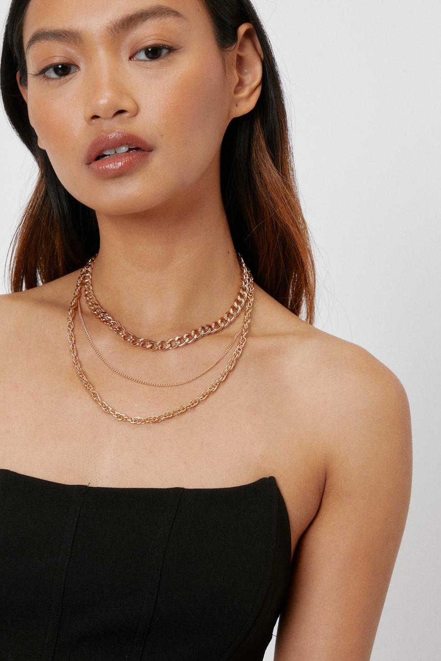 Gold Triple Layered Chunky Chain Necklace