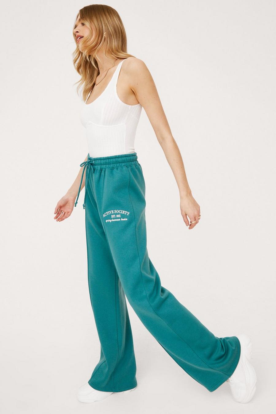 Teal green Active Society Graphic Wide Leg Joggers