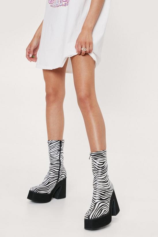NastyGal Zebra Print Platform Sock Boots 1