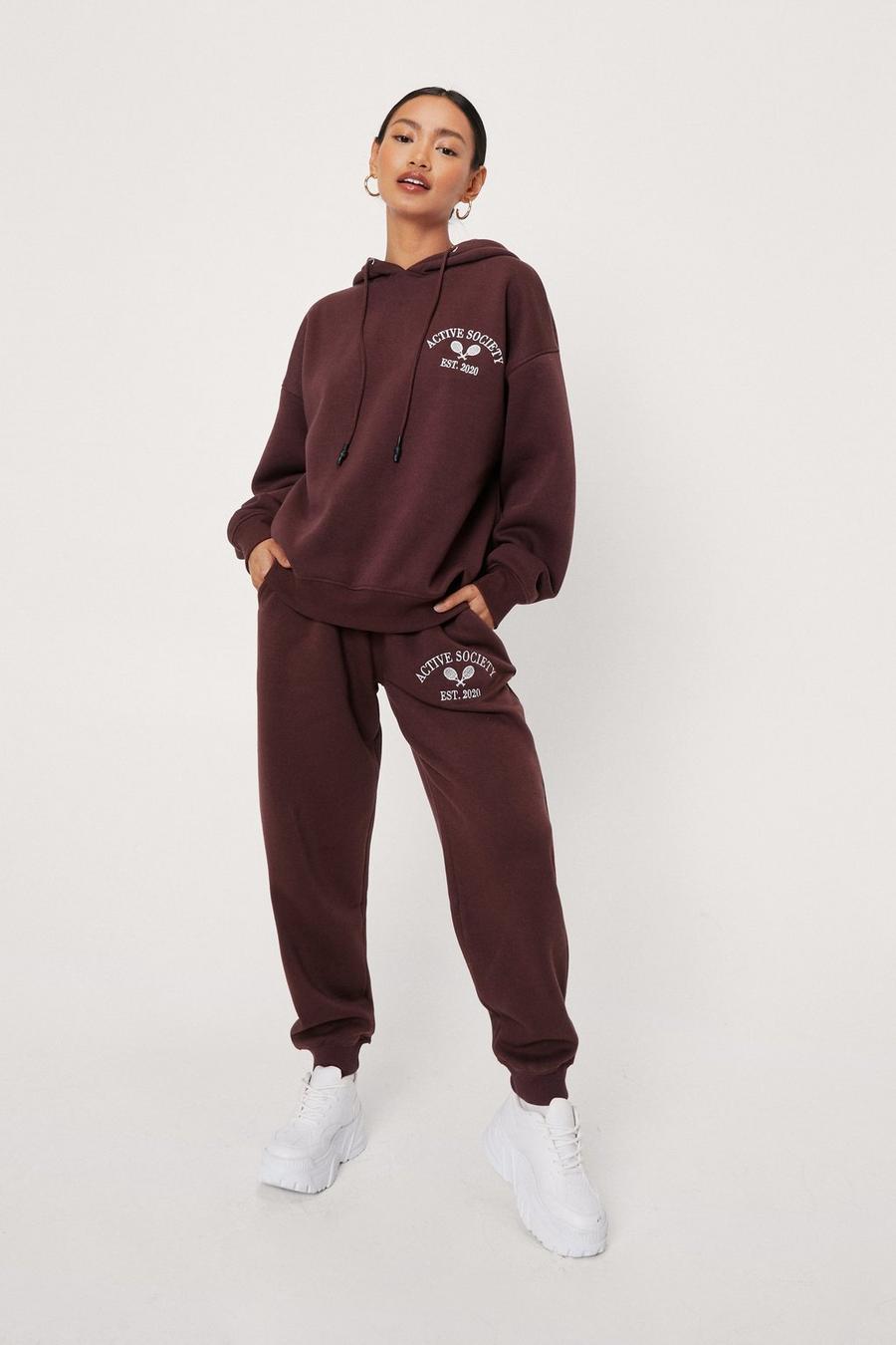 Chocolate brown Petite Active Society Graphic Joggers