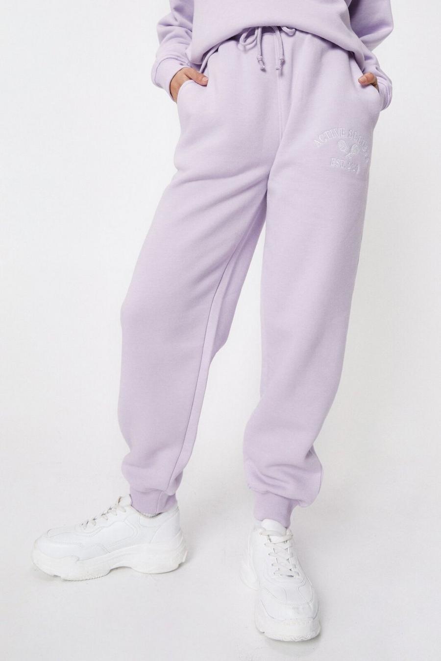 Lilac purple Petite Active Society Embroidered Joggers