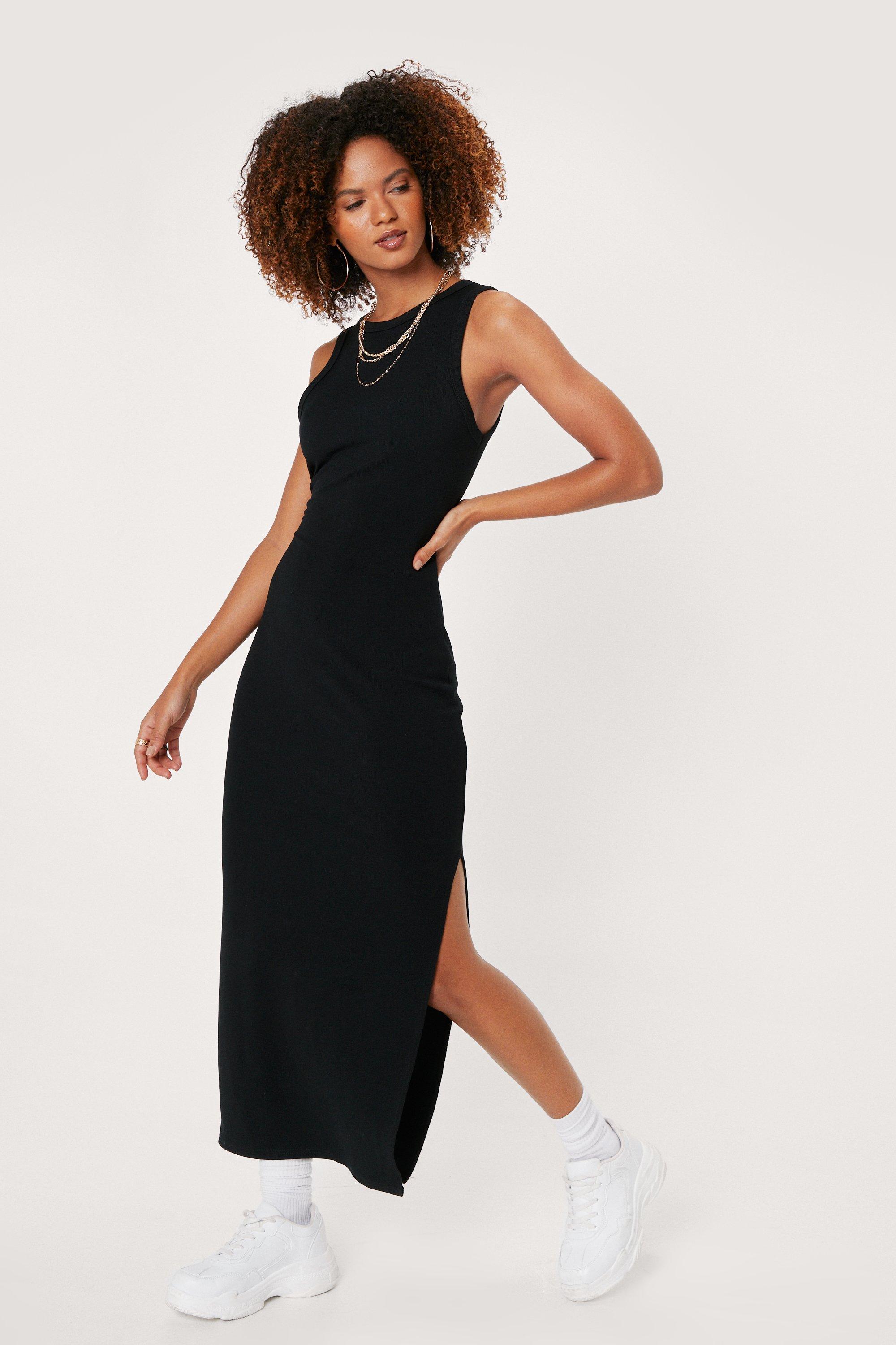 SMYTHE Racerback Midi Dress in Black Rib