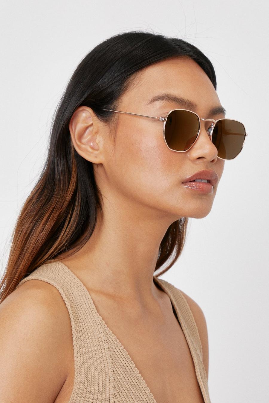 Brown Tinted Lense Round Slim Sunglasses