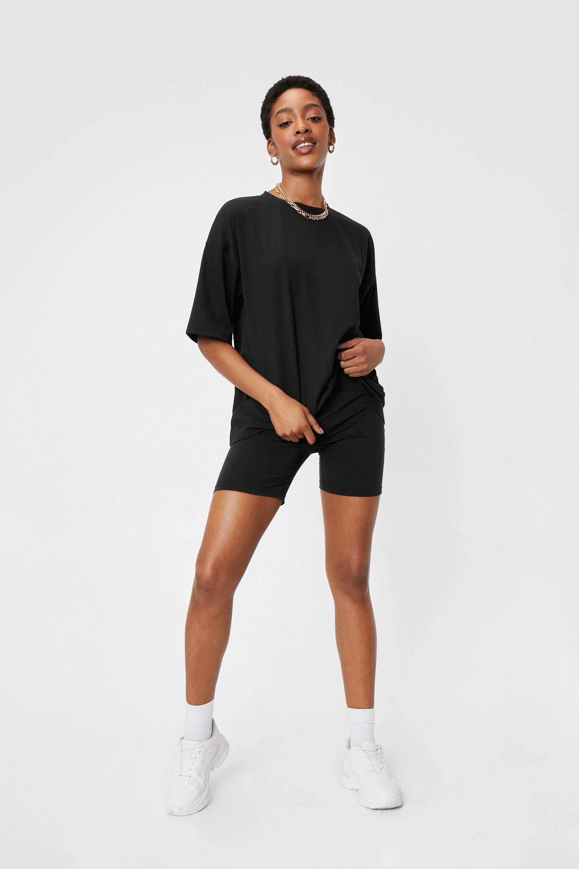 Crew Neck T Shirt and Longline Cycling Shorts Set boohoo UK