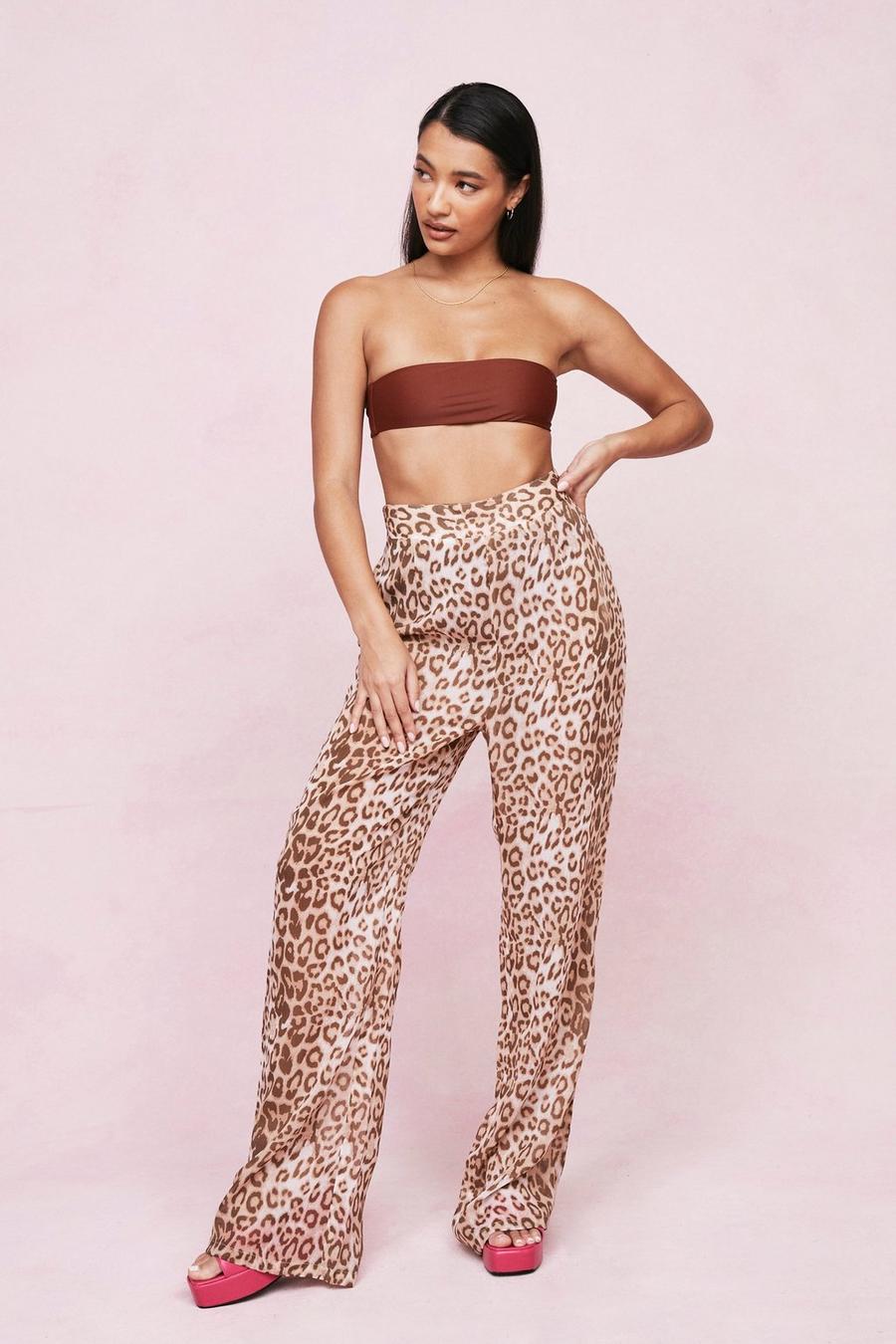 Brown Leopard Wide Leg Cover Up Beach Trousers