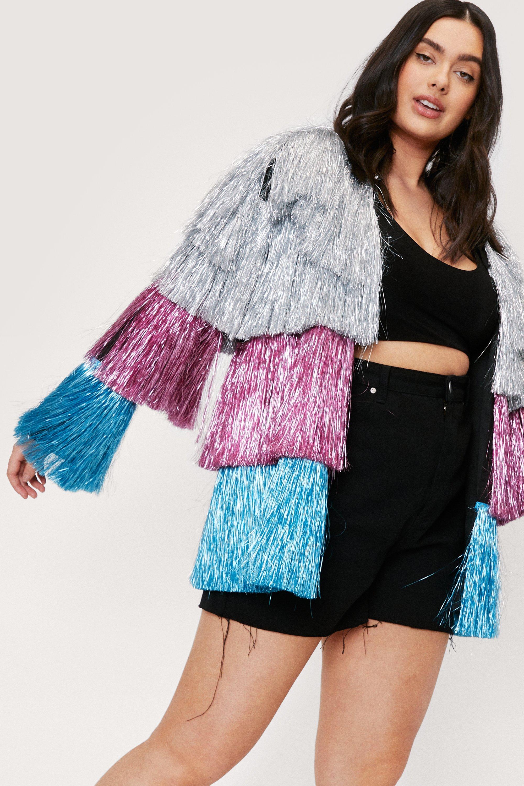 Metallic on sale fringe jacket