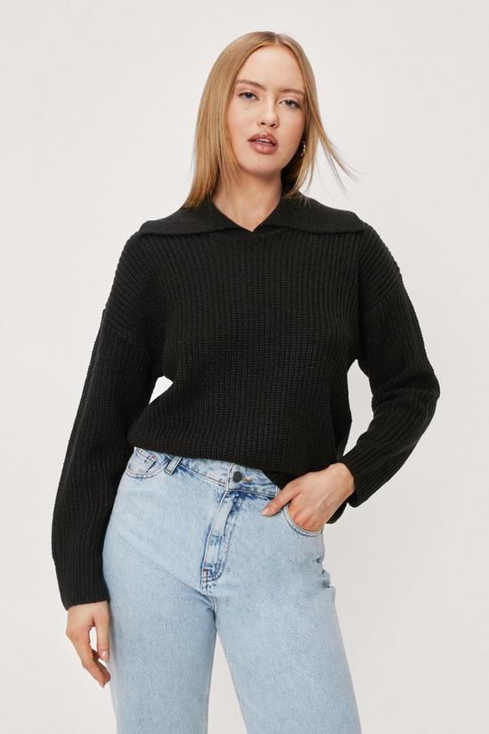 NastyGal Ribbed Knitted Oversized Collar Jumper 1