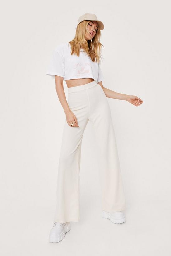 NastyGal Ribbed High Waisted Wide Leg Trousers 1