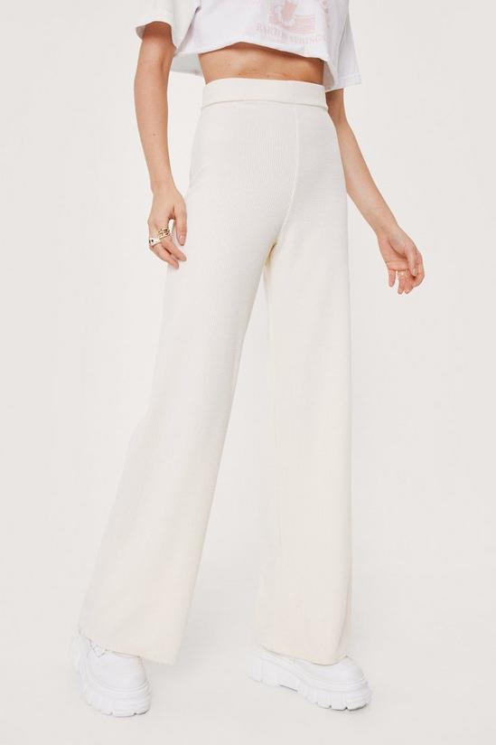 NastyGal Ribbed High Waisted Wide Leg Trousers 2