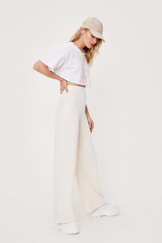 NastyGal Ribbed High Waisted Wide Leg Trousers 3