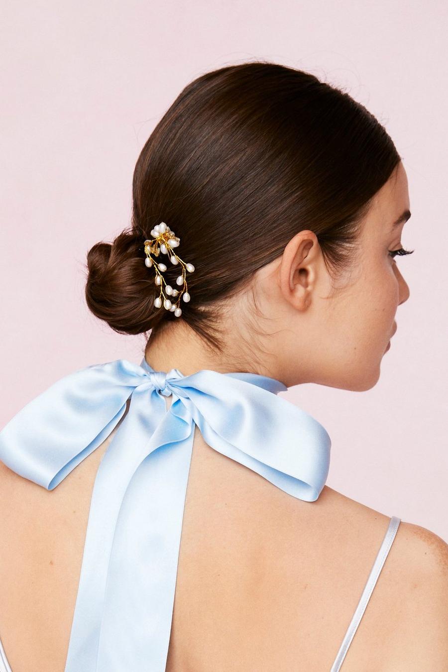 Gold metallic Bridal Pearl Inspired Embellished Hair Pin