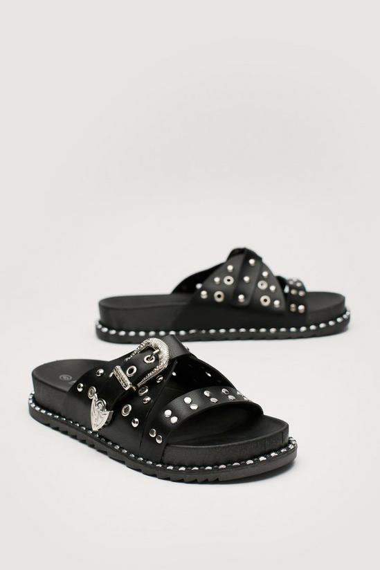 NastyGal Faux Leather Western Studded Footbed Sandals 1
