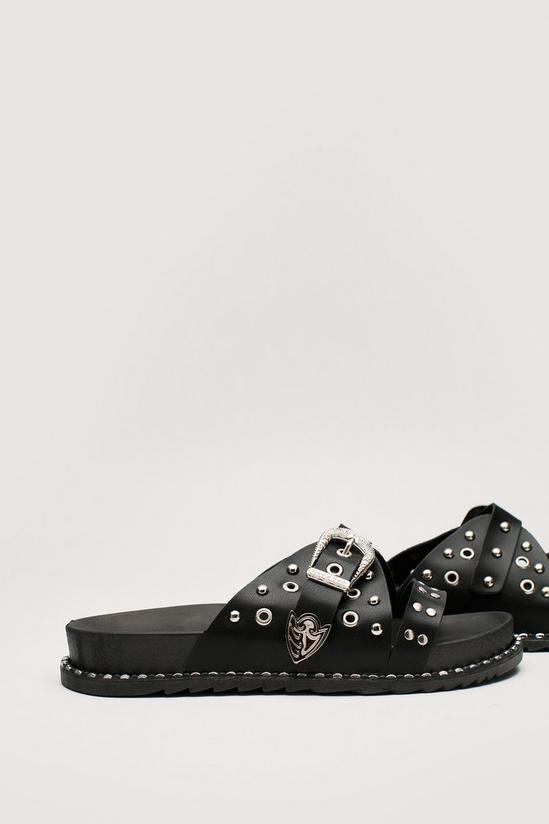 NastyGal Faux Leather Western Studded Footbed Sandals 4