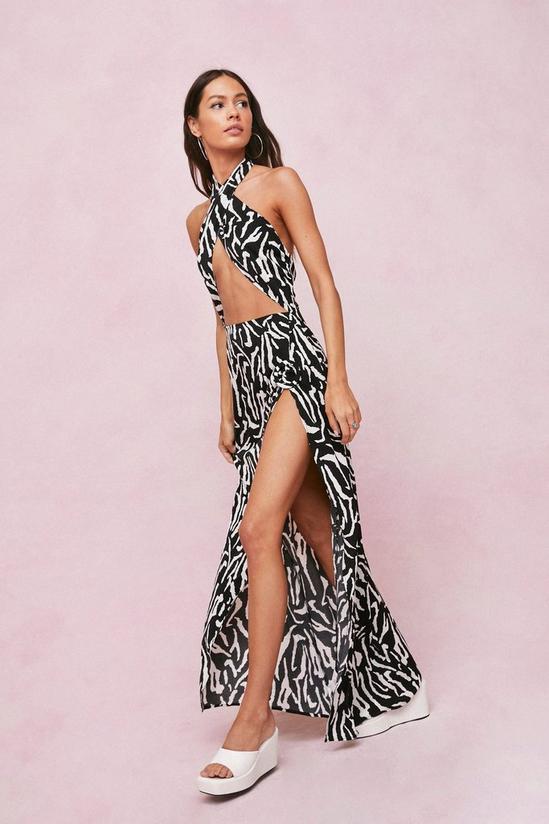 NastyGal Zebra Print Halter Neck Cut Out Maxi Dress 1