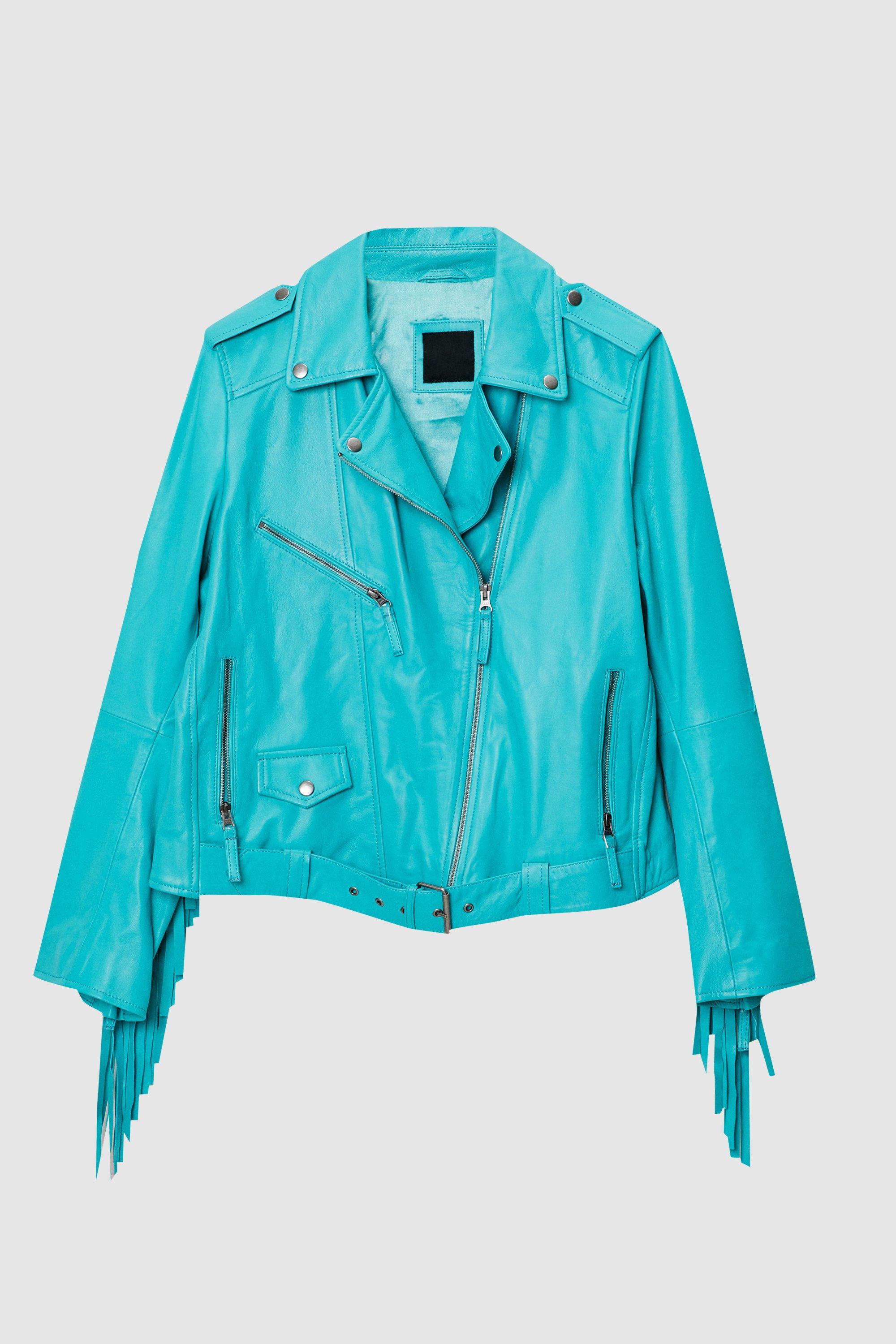 Turquoise biker outlet jacket