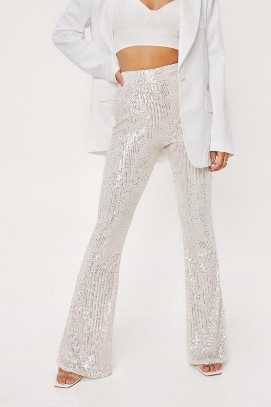 NastyGal High Waisted Sequin Flare Trousers 2