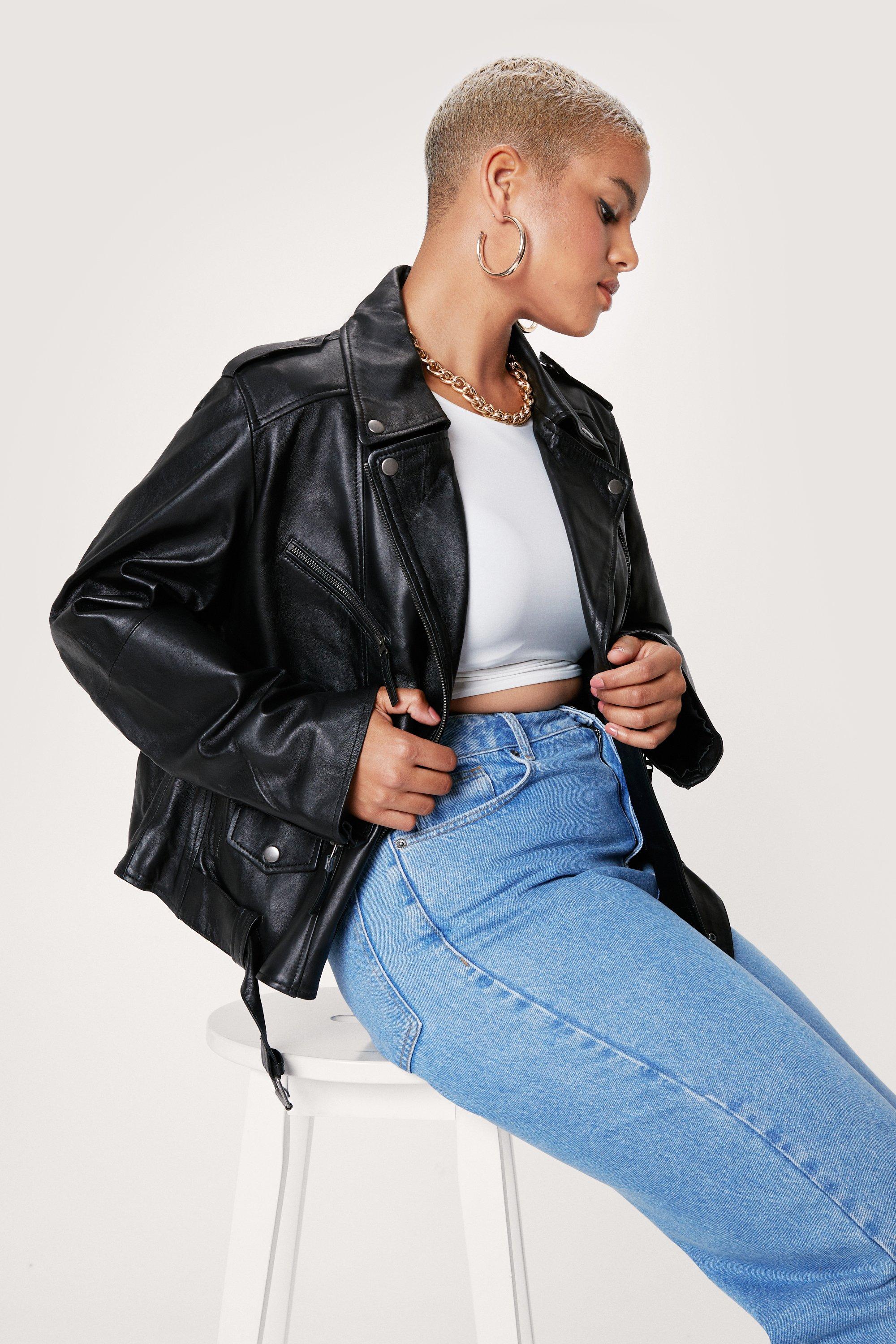 Plus size real leather jacket best sale