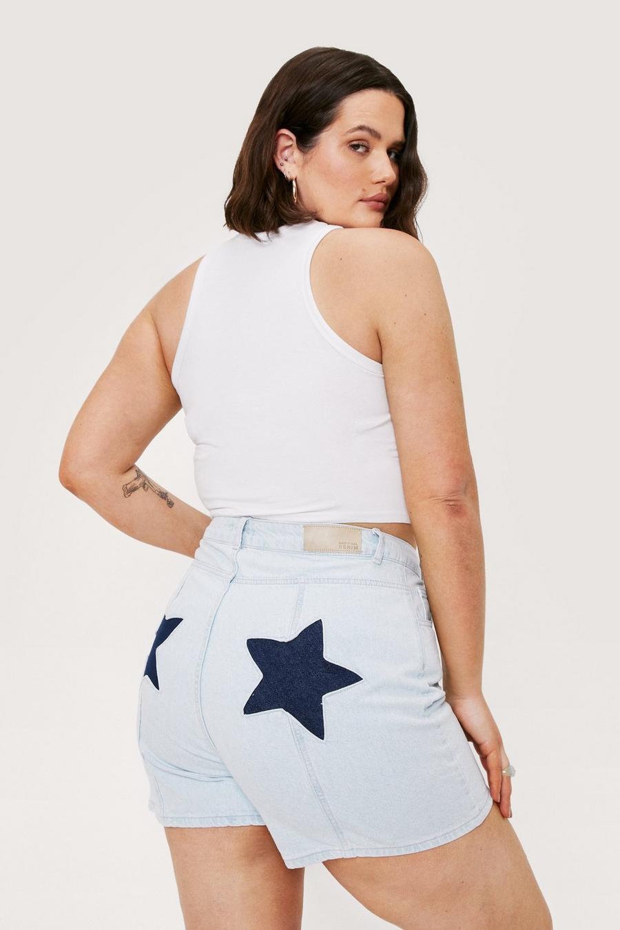 Blue Plus Size Star Design Denim Shorts