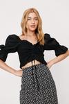 NastyGal Check Textured Ruched Puff Sleeve Crop Blouse thumbnail 1