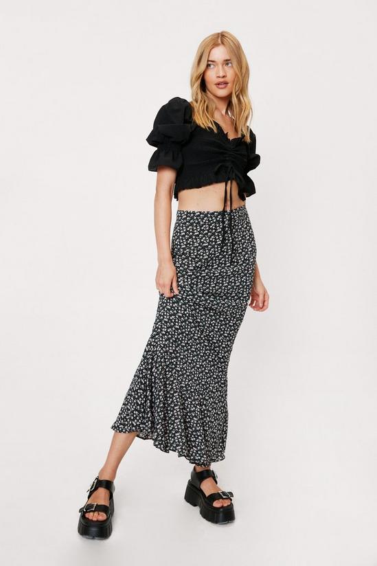 NastyGal Check Textured Ruched Puff Sleeve Crop Blouse 3